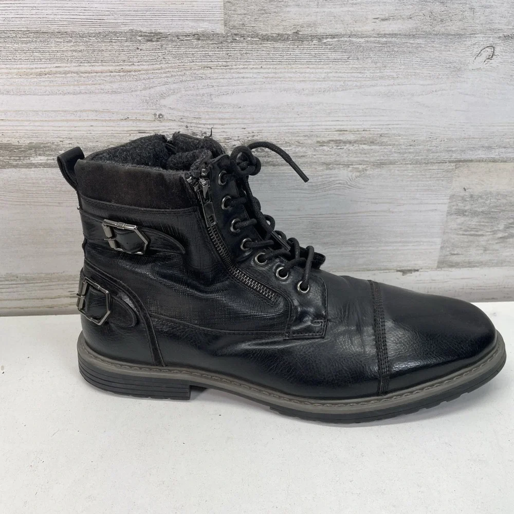 Philly-10 Mens Black Cap Toe Side Zip Combat Boots Size 12 UK 11 EUR 46